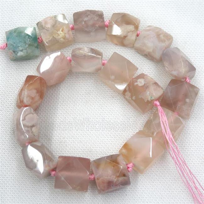 peach Cherry Agate beads, faceted square