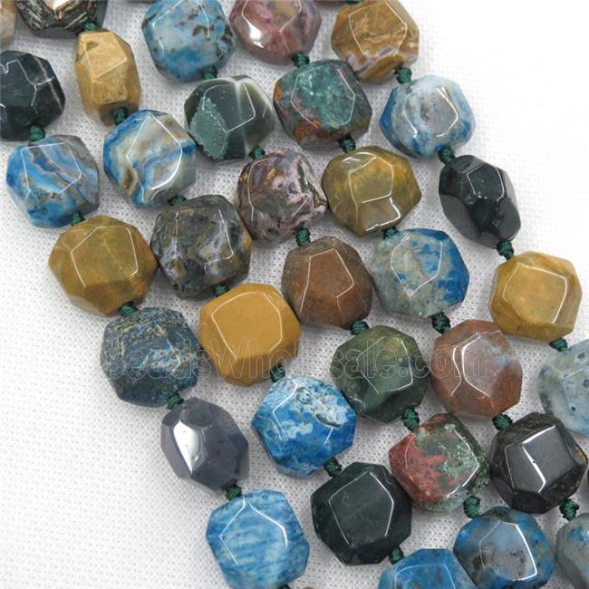 Ocean Agate beads, faceted freeform, multicolor