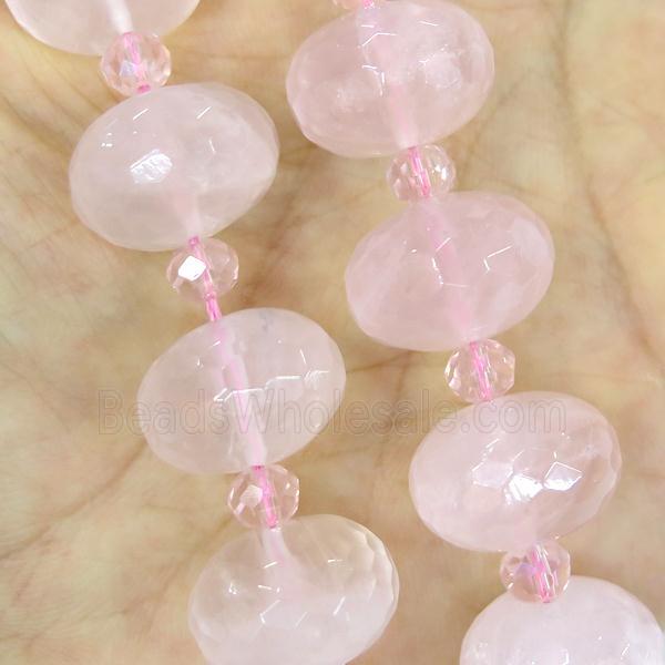 Rose Quartz Beads, faceted rondelle