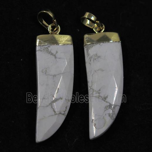 white howlite horn pendant, gold plated