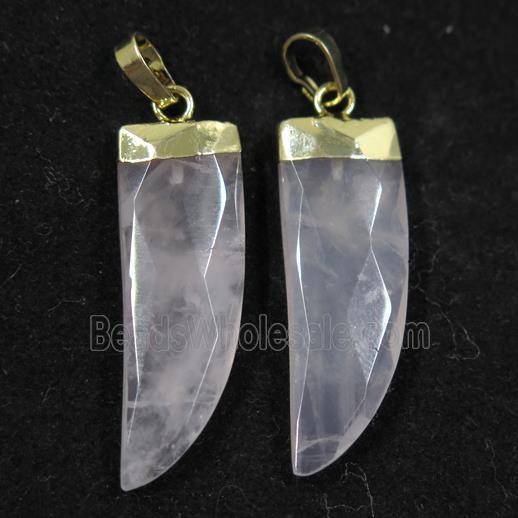 Rose Quartz horn pendant, gold plated