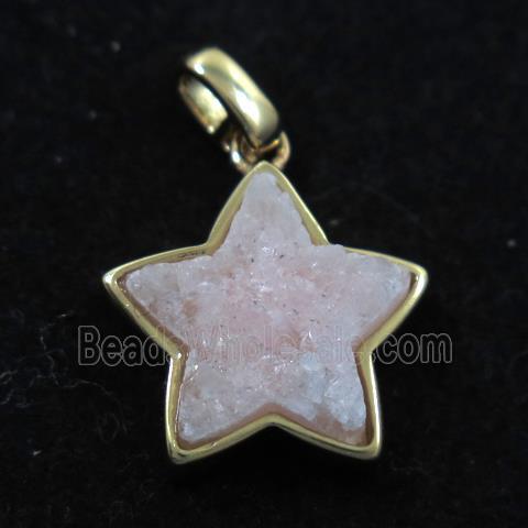 white druzy quartz pendant, star, gold plated