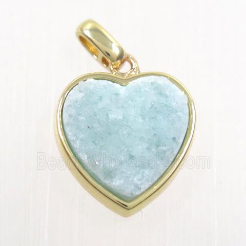 aqua druzy quartz heart pendant, gold plated