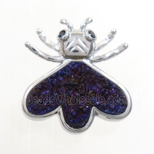 purple electroplated druzy quartz honey pendant, platinum plated