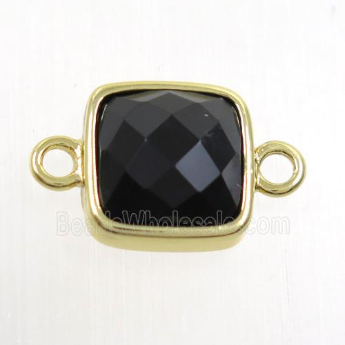 black Onyx agate connector, square, gold plated