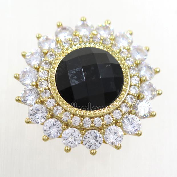 black Onyx SunFlower beads pave zircon, gold plated