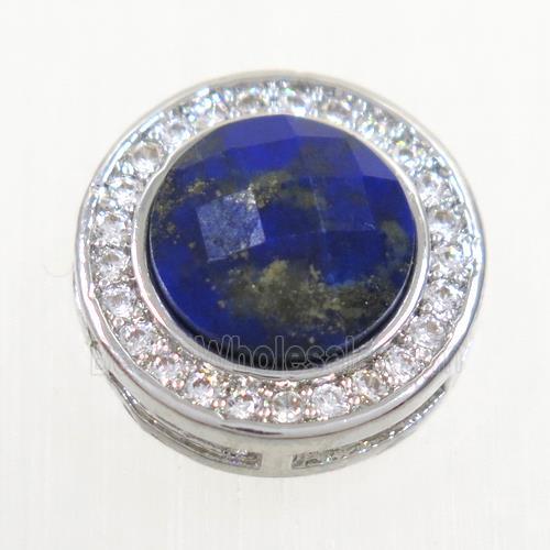 blue Lapis beads pave zircon, flat-round, platinum plated
