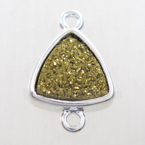 golden Druzy quartz triangle connector, platinum plated