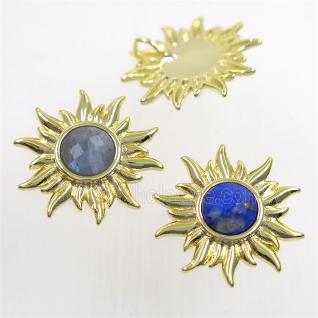 mix gemstone sunflower pendant, gold plated