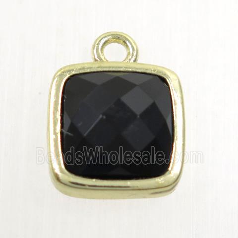 black Onyx agate pendant, square, gold plated