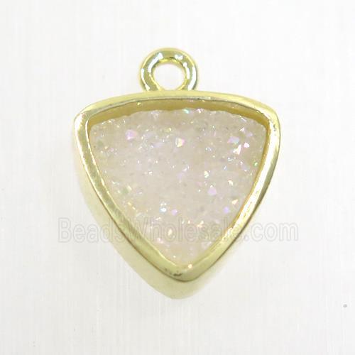 white AB-color Druzy agate pendant, triangle, gold plated