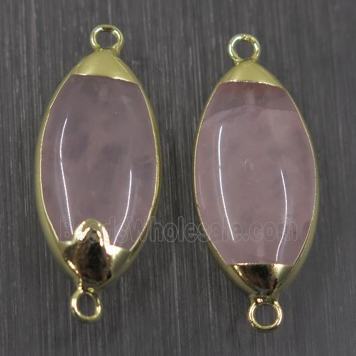 Rose Quartz oval connector, pink, gold plated