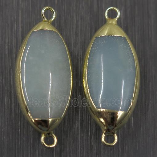 Amazonite connector, green dye, oval, gold plated
