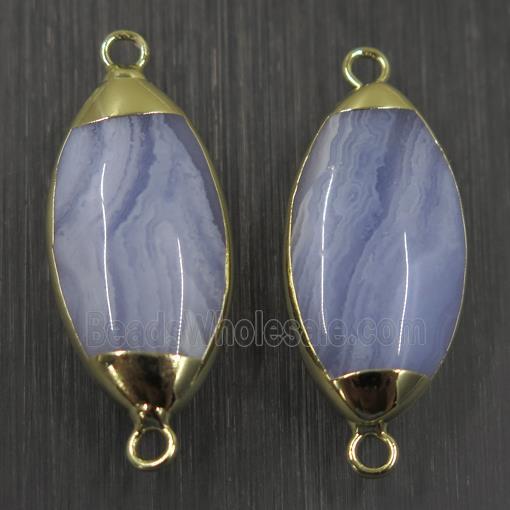 Blue Lace Agate connector, oval, gold plated