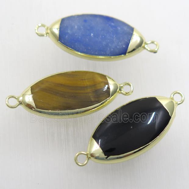 mixed gemstone connector, oval, gold plated