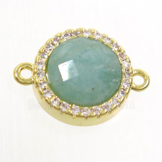 Amazonite connector paved zircon, circle, gold plated