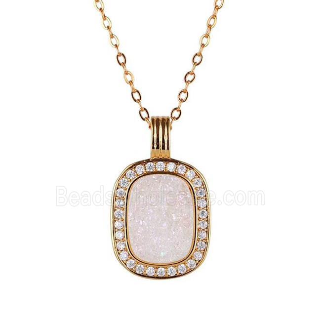 white AB-color Druzy Agate necklace pave zircon, copper, 24k gold plated