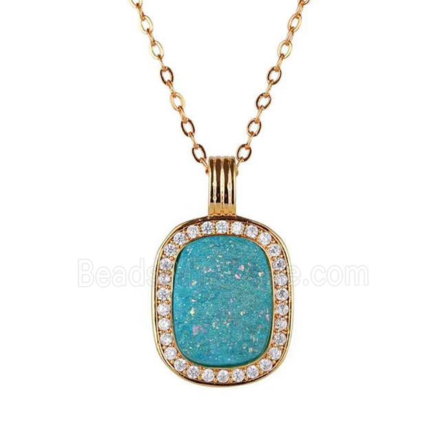 aqua Druzy Agate necklace pave zircon, copper, 24k gold plated