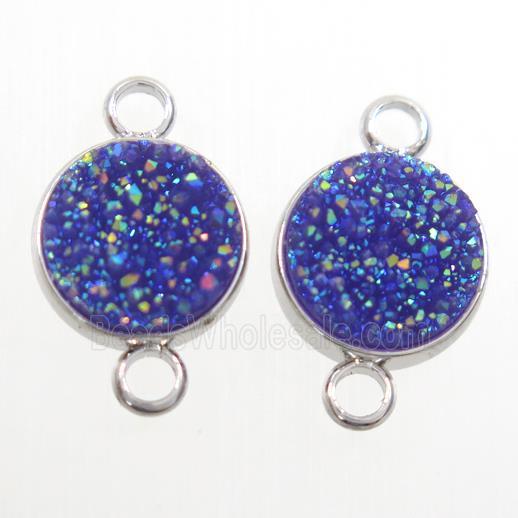 lavender Druzy Resin connector, circle, platinum plated