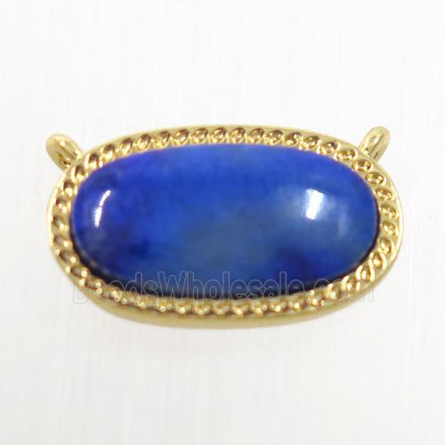 blue Lapis Lazuli oval pendant with 2loops, brass, gold plated