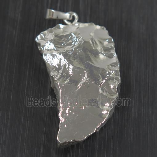 hammered Clear Quartz pendant, horn, silver plated