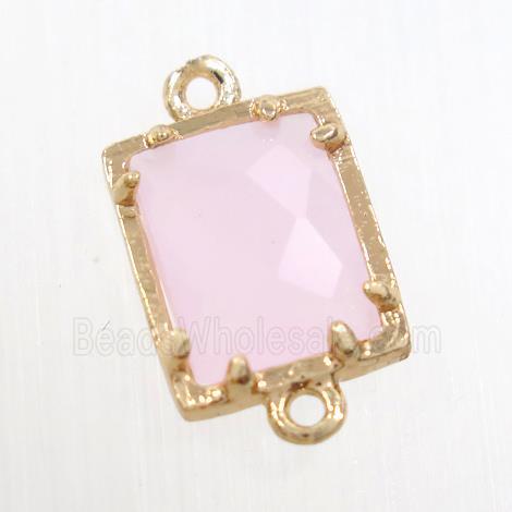 pink crystal glass connector, rectangle, gold plated