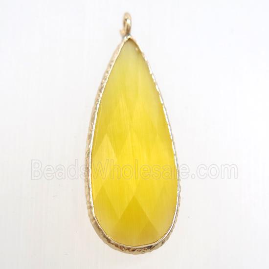 yellow crystal glass pendant, teardrop, gold plated