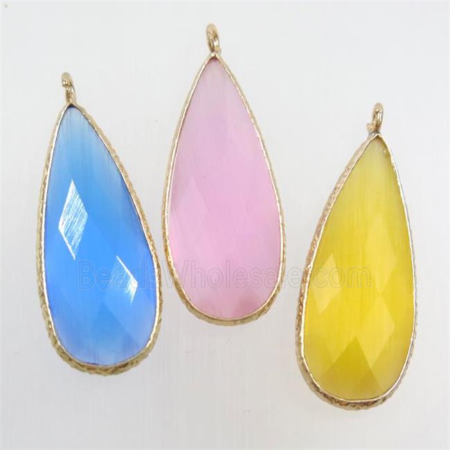 mix color crystal glass pendant, teardrop, gold plated