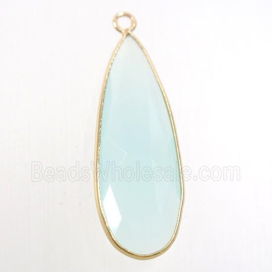 greenwhite crystal glass pendant, teardrop, gold plated