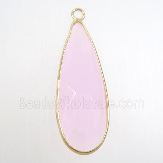 pink crystal glass pendant, teardrop, gold plated