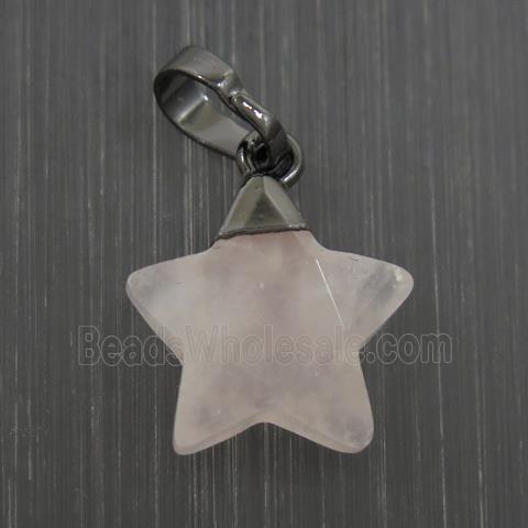 Rose Quartz star pendant, black plated