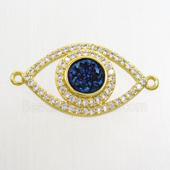 blue druzy quartz eye connector paved zircon, gold plated
