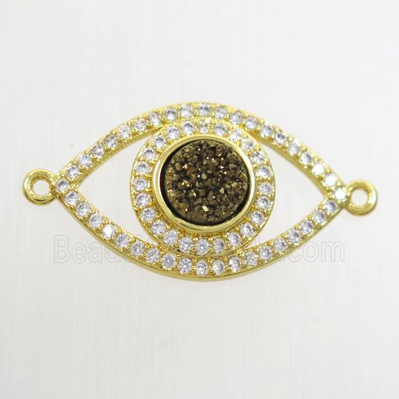 golden druzy quartz eye connector paved zircon, gold plated