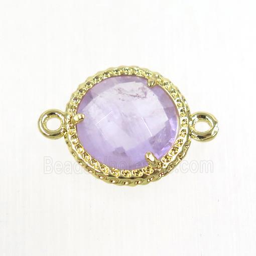 purple Amethyst circle connector, gold plated