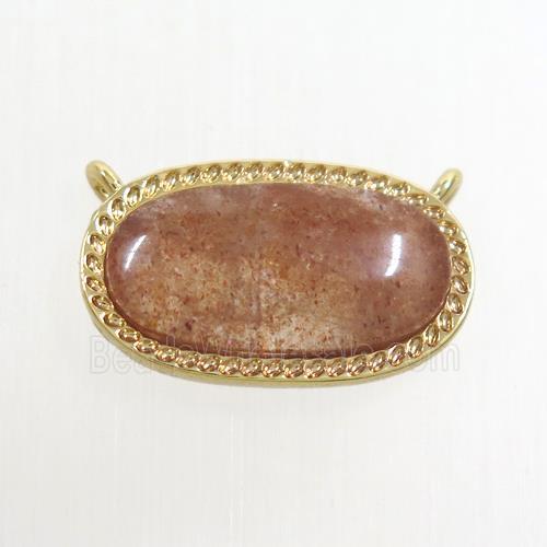 golden Strawberry Quartz oval pendant with 2loops, gold plated