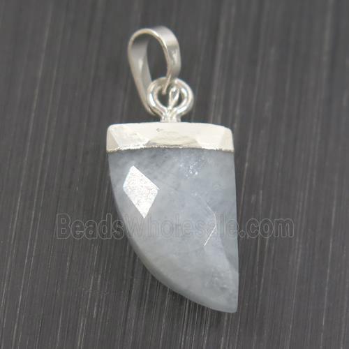 Aquamarine horn pendant, silver plated