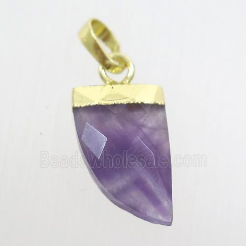 purple Amethyst horn pendant, gold plated