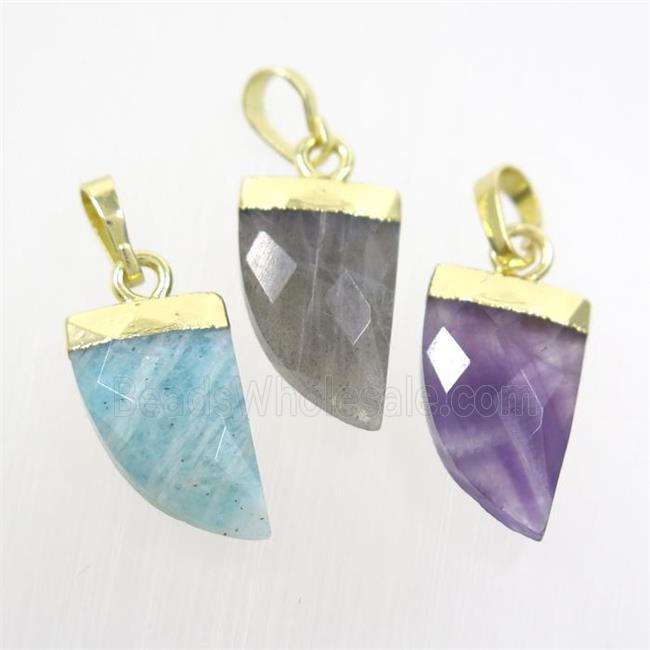 mix gemstone horn pendant, gold plated
