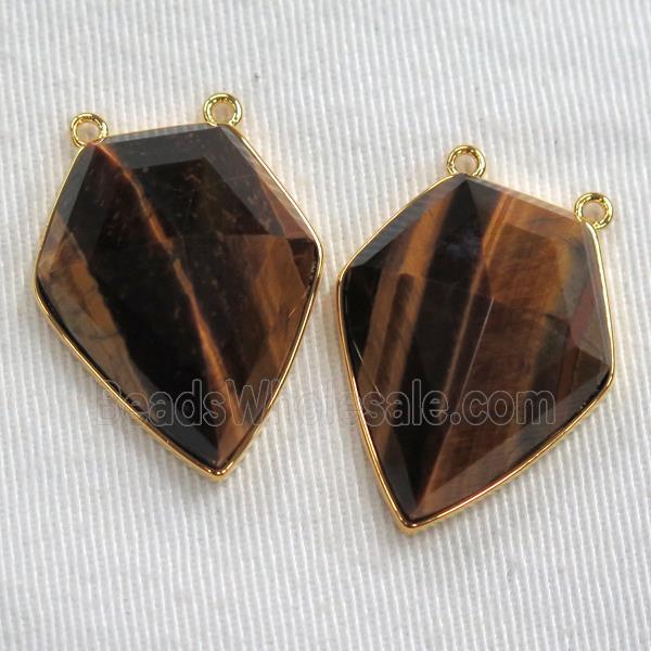 Tiger eye stone arrowhead pendants, gold plated