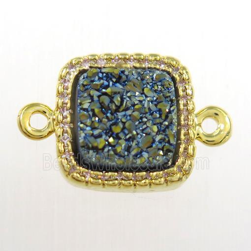 green druzy quartz square connector pave zircon, gold plated