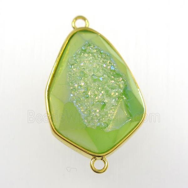 olive druzy agate connector, teardrop, gold plated