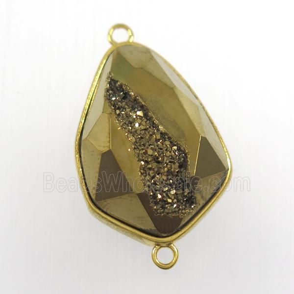 golden druzy agate connector, teardrop, gold plated