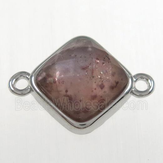 Strawberry Quartz connector, platinum plated