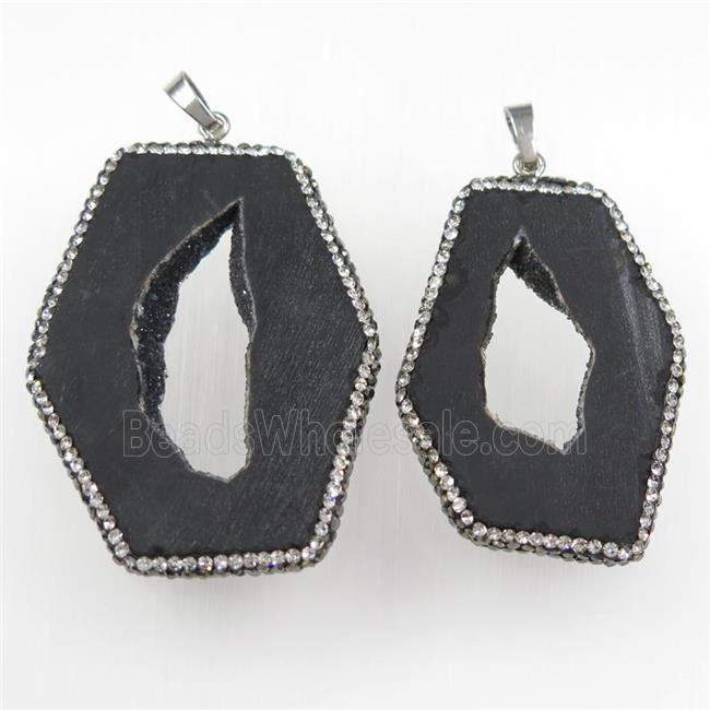 druzy agate pendant paved rhinestone, polygon