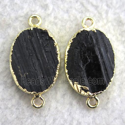 black tourmaline connector, oval, gold plated