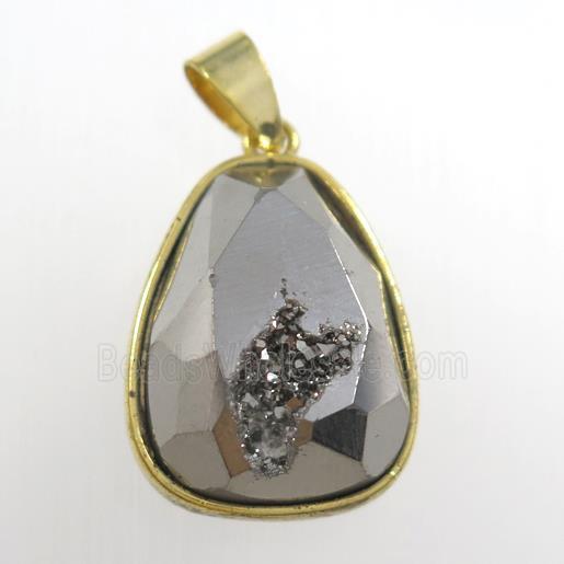 silver Druzy Agate teardrop pendant