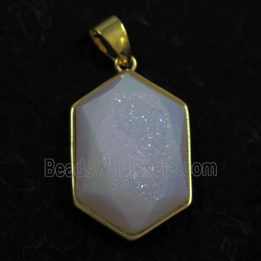 white AB-color Druzy Agate polygon pendant