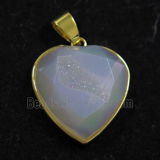 white AB-color Druzy Agate heart pendant