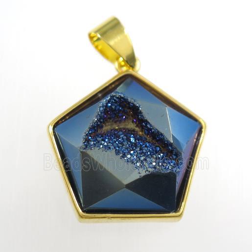 blue Druzy Agate polygon pendant