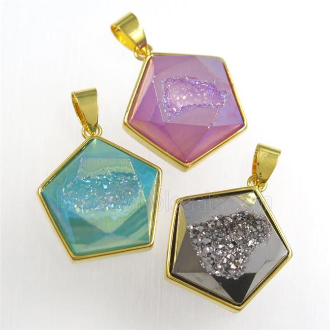 Druzy Agate polygon pendant, mix color